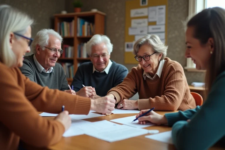 Groupe d'adultes et seniors autour d'une table en activité