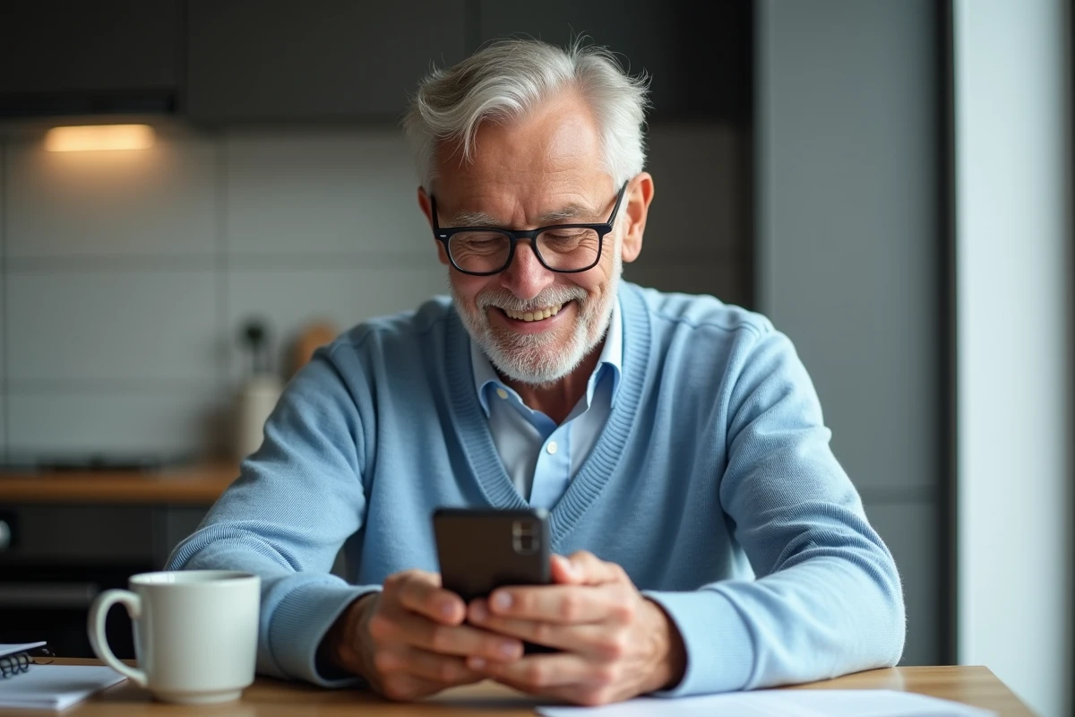 Homme senior vérifiant ses achats en ligne avec son smartphone